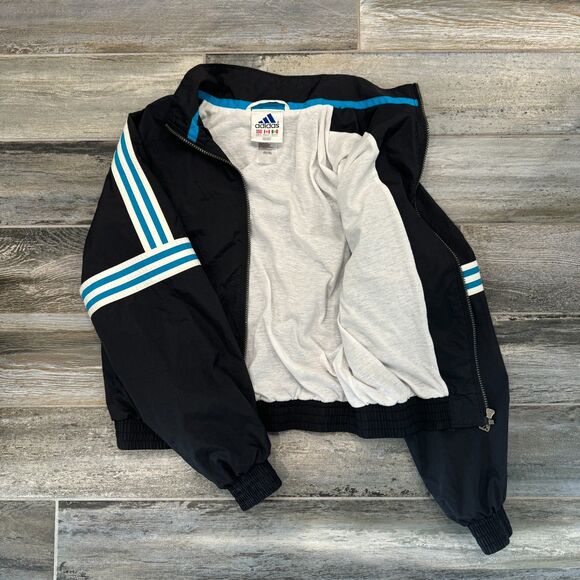 Adidas Vintage Windbreaker Bomber Jacket Black Zip Up Abstract Pattern Casual S - Picture 9 of 9